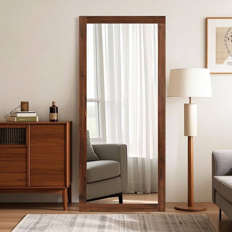 Full Length Mirror With Solid Paulownia Wood Frame, Standing Or Wall-Mounted, 70.86" x 31.88"