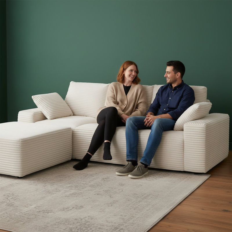 103.5-inch Cloud-style Sectional Sofa With L-shaped Recliner, Off White