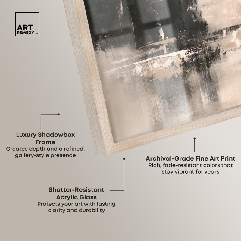 «Grainy Wall Echoes I Shadowbox Print» par Art Remedy, H 31 po x l 37 po, Crème, crème
