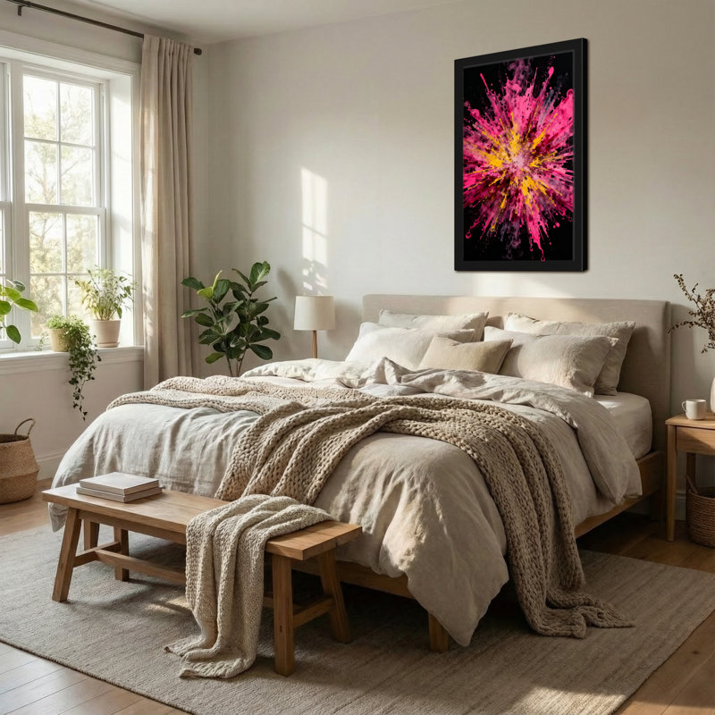 Abstract Vibrant Pink And Yellow Splatter Explosion, 18" H x 12" W