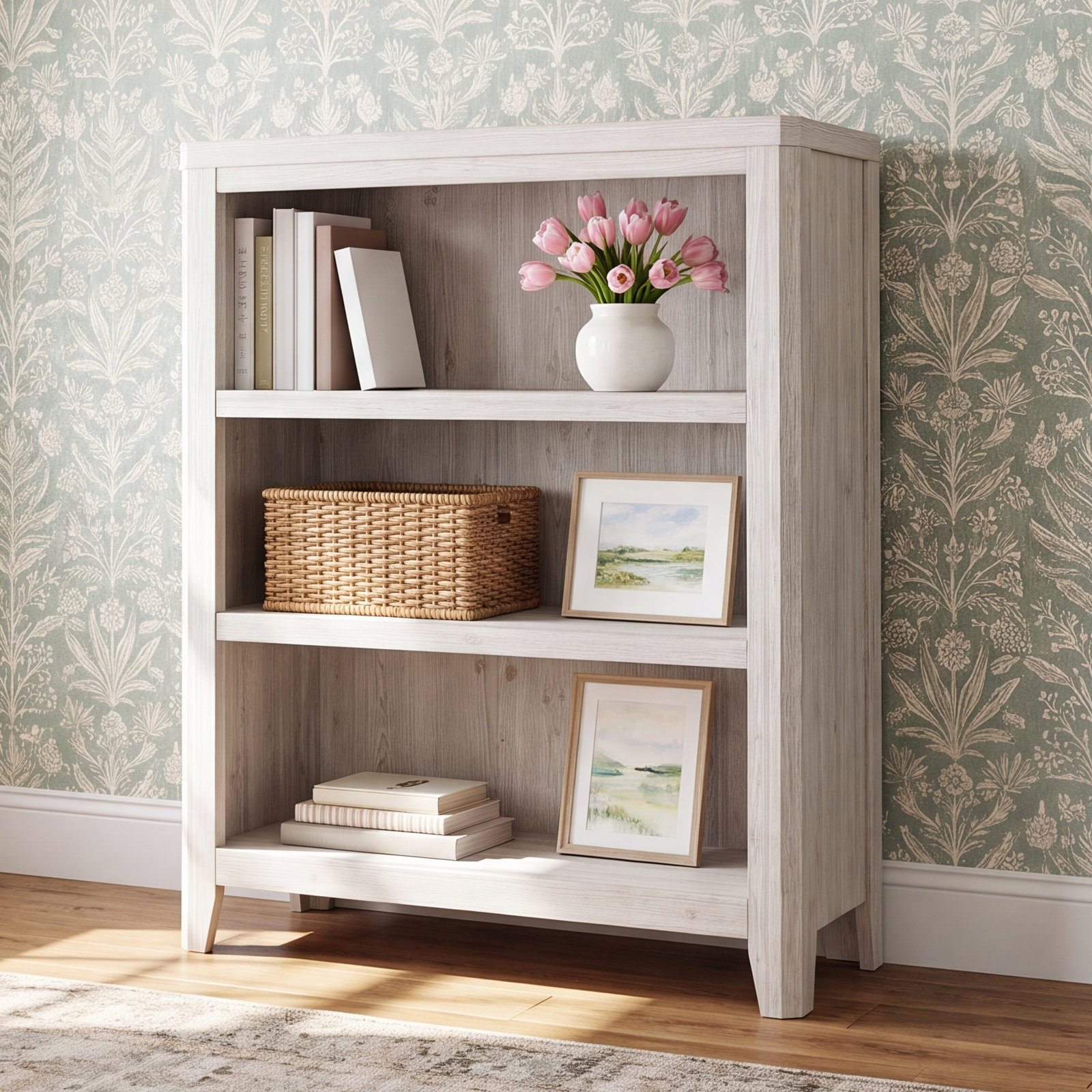 Jemma Solid Wood Bookcase, Washed Linen