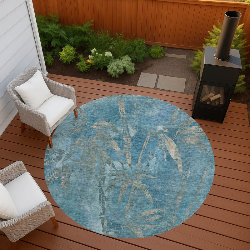 Machine Washable Indoor/Outdoor Bernadette ACN2222 Botanical Rug, Round 8'