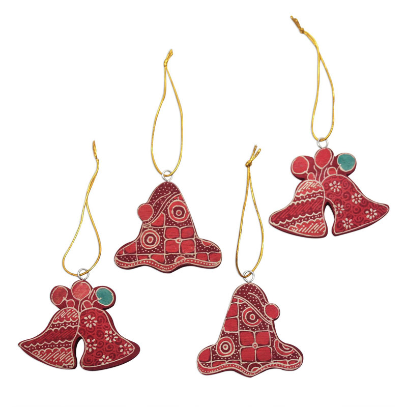 Ornements en bois jingle java (lot de 4)