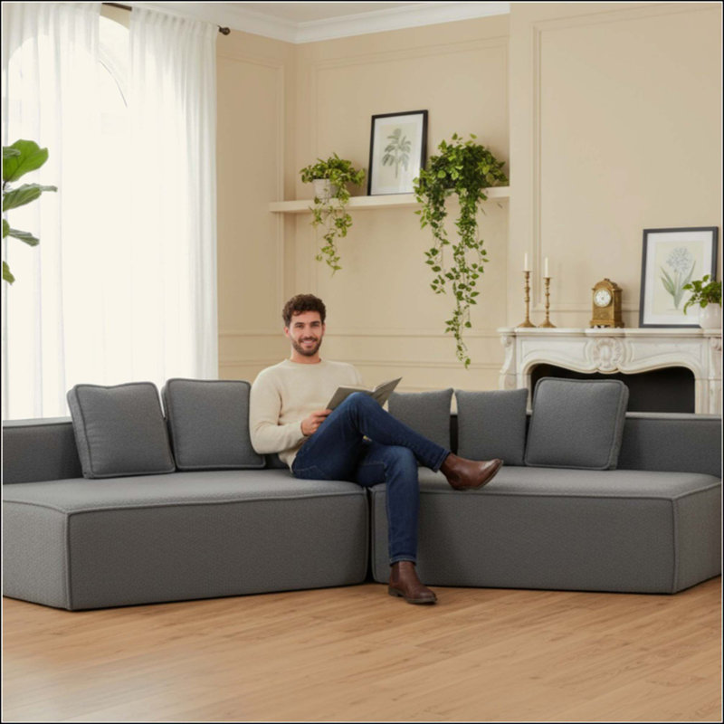 Canapé modulaire surdimensionné en tissu Teddy, Bleu gris