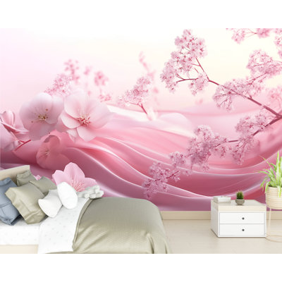 Papier peint floral Blush - Élégante murale en soie, décor de fleurs de cerisier, chambre de bébé romantique