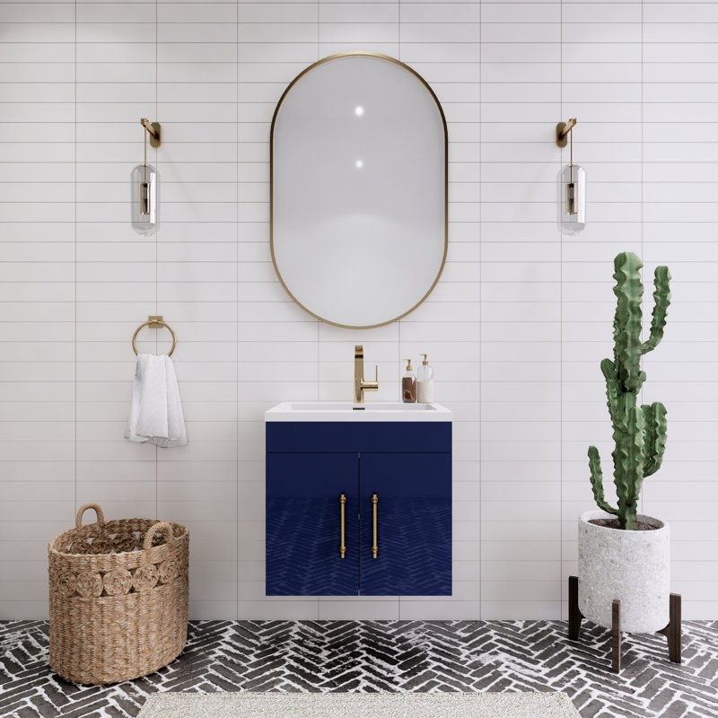 Tojuana 23.62'' Single Bathroom Vanity with Acrylic Top, Night Blue