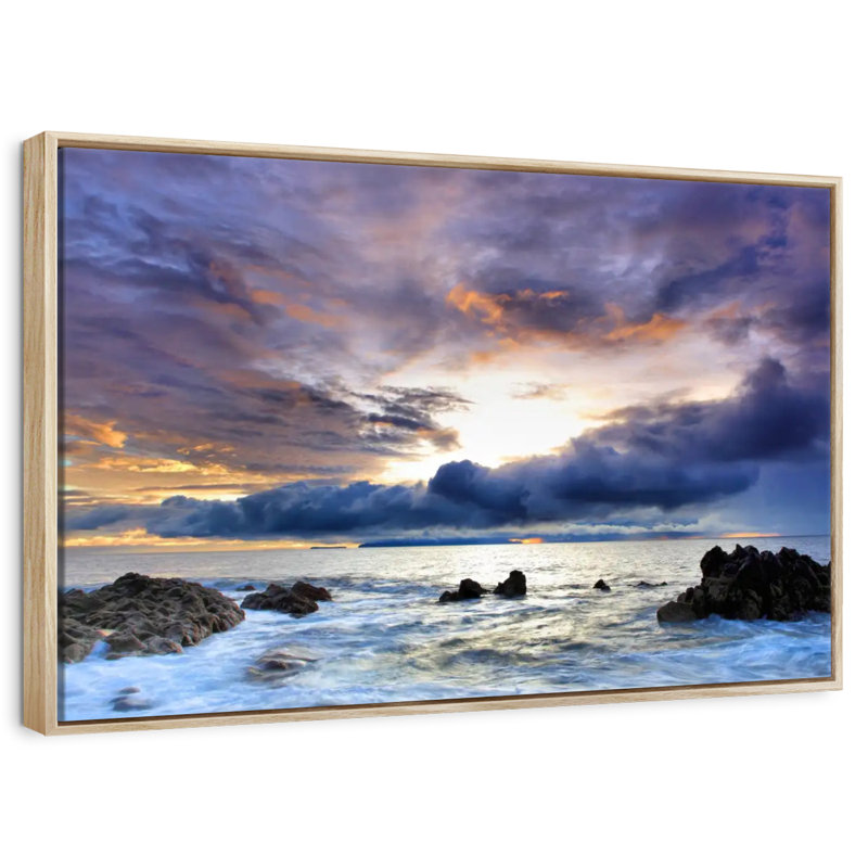 Tempête à Cannon Beach, Cadre flottant en bois naturel, 37 po x 25 po