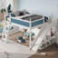 Grand lit mezzanine avec tablettes de rangement, garde-robe et glissière amovible, fabrication en bois massif, aucun sommier tapissier requis, bleu et blanc-2118222856-2118222861