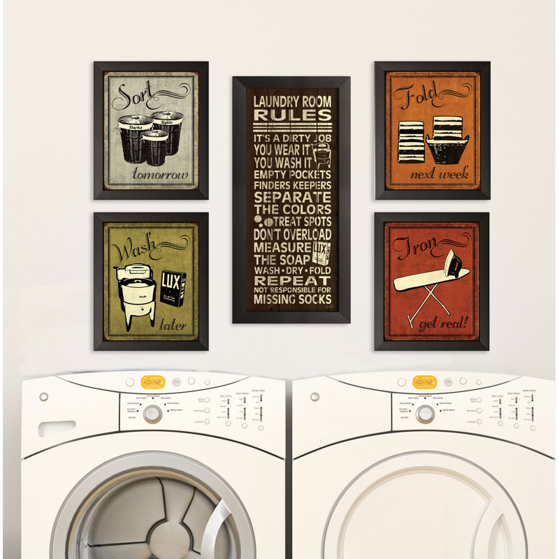 «Trendy and Extremely populaire humour Laundry Room Rules and Laundry Sign», ensemble de 5 impressions d'art graphique