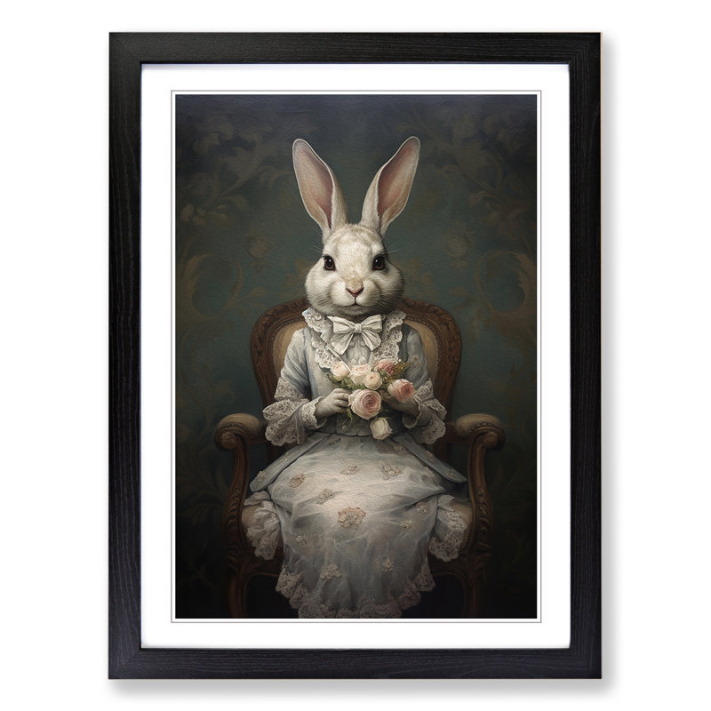 Rabbit Victorian - Framed Print, 64cm H x 46cm W x 2cm D, Black