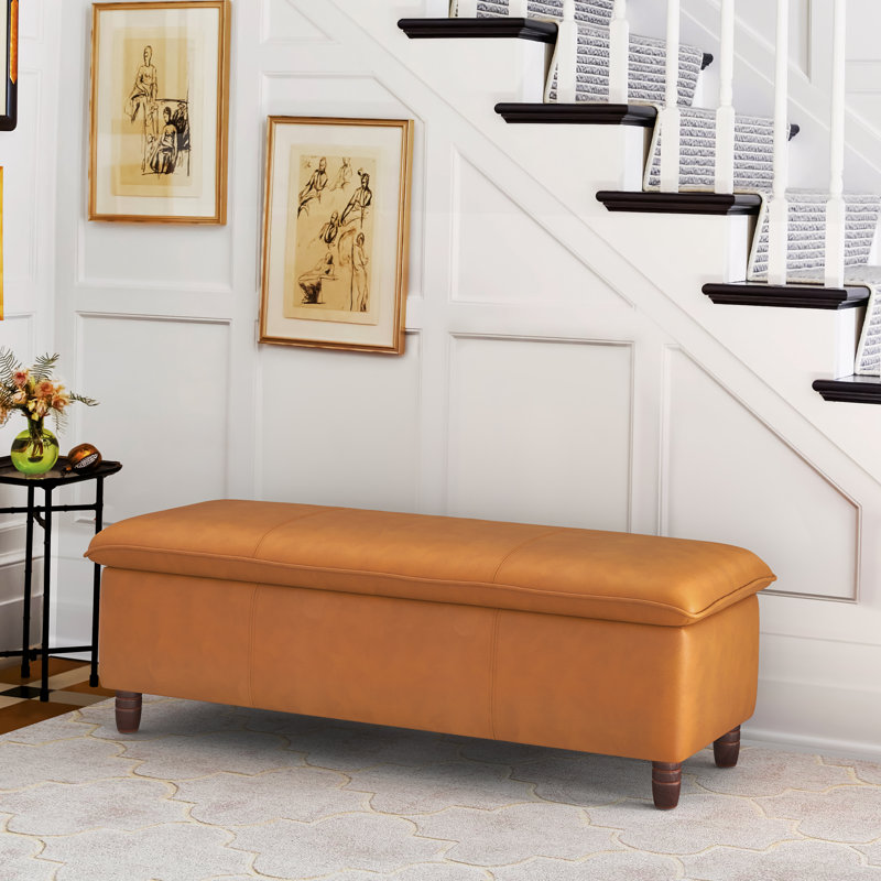 Breeanna Faux Leather Upholstered Storage Bench, Brown Faux Leather