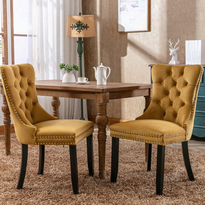 High-End Tufted Solid Wood Contemporary Velvet Upholstered Dining Chair With Wood Legs Nailhead Trim  2-Pcs Set