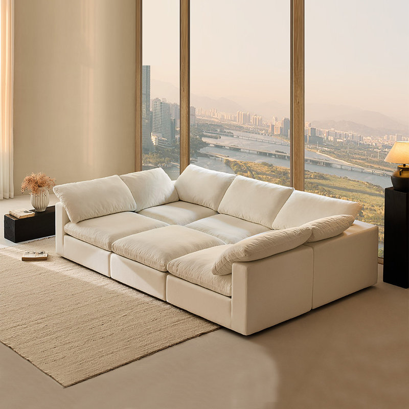 Canapés modulaires 5 places et 1 repose-pieds, Beige