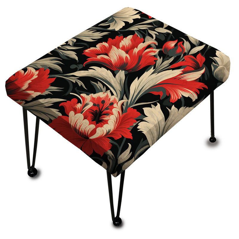Red And Beige Victorian Ikat Legacy Flowers - Ikat Rectangle Ottoman