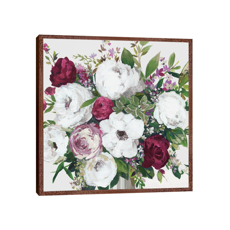 Burgundy Splashes by Asia Jensen - Painting on Canvas, Classic Brown Wood Framed, 66.04 cm H x 66.04 cm W