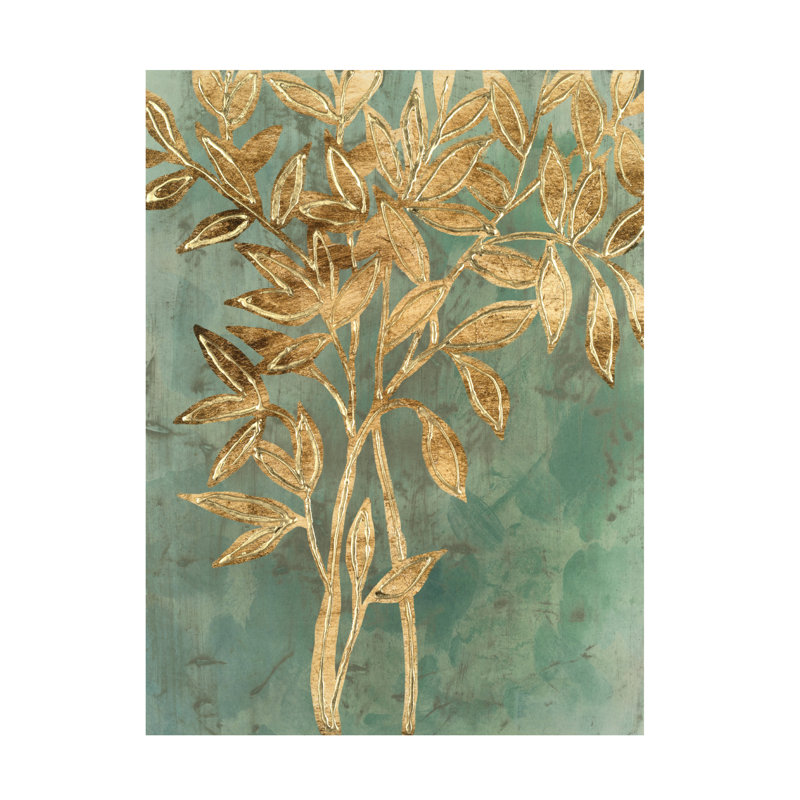 Art mural sur toile tendue - "Gold Leaf Bough I" de June Erica Vess pour décoration de salon, de chambre à coucher ou de bureau - 24 x 32