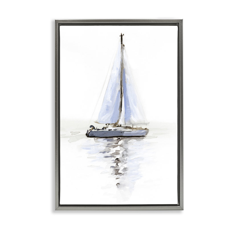 Toile flottante avec cadre réfléchissant Beach Sails par Victoria Barnes, H 31 po x l 21 po, Cadre flottant gris lustré