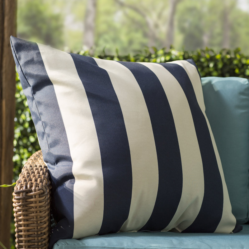 Vertical Stripe Outdoor Pillow Cover & Insert, Navy Blue/Cream, Extra Large