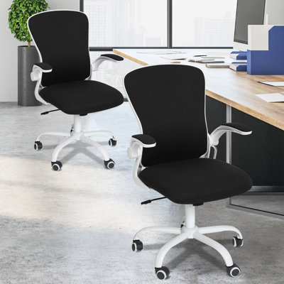 Swivel Office Chair With Lumbar Support, Adjustable Fabric Computer Chair With Flip-Up Armrest