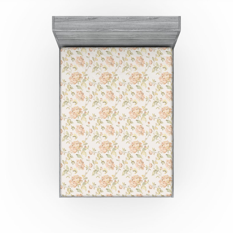 Drap-housse Ambesonne, Coquille d'œuf, rose / floral, Drap-housse de taille double
