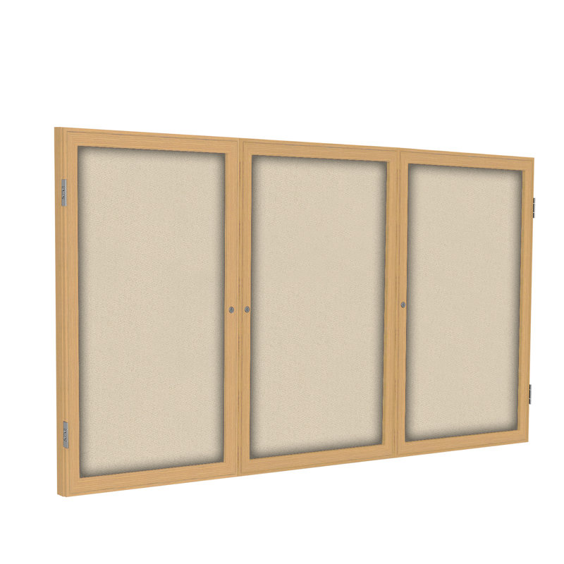 Babillards fermés en tissu à 3 portes avec cadre en bois Ghent, Beige, H 4 pi x l 8 pi, Chêne