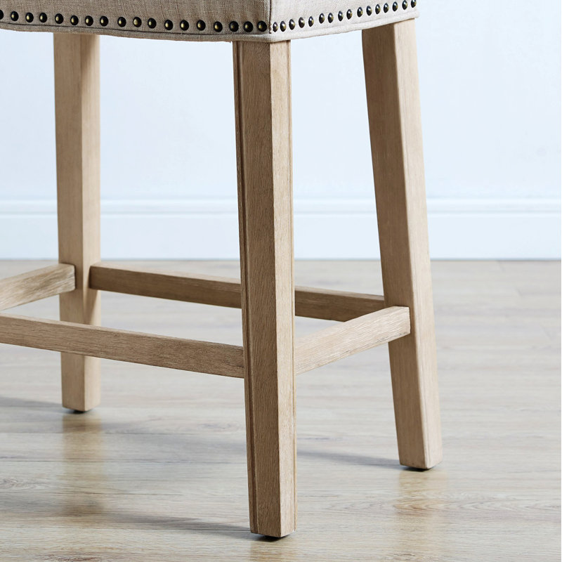 Set Of 2 Upholstered Backless Counter Stools, Contemporary Saddle Design Chairs, Tan