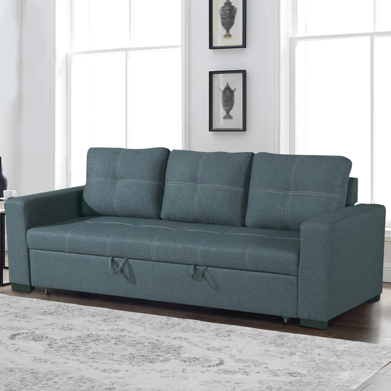 Hollins 85'' Upholstered Convertible Sofa, Blue Gray Linen