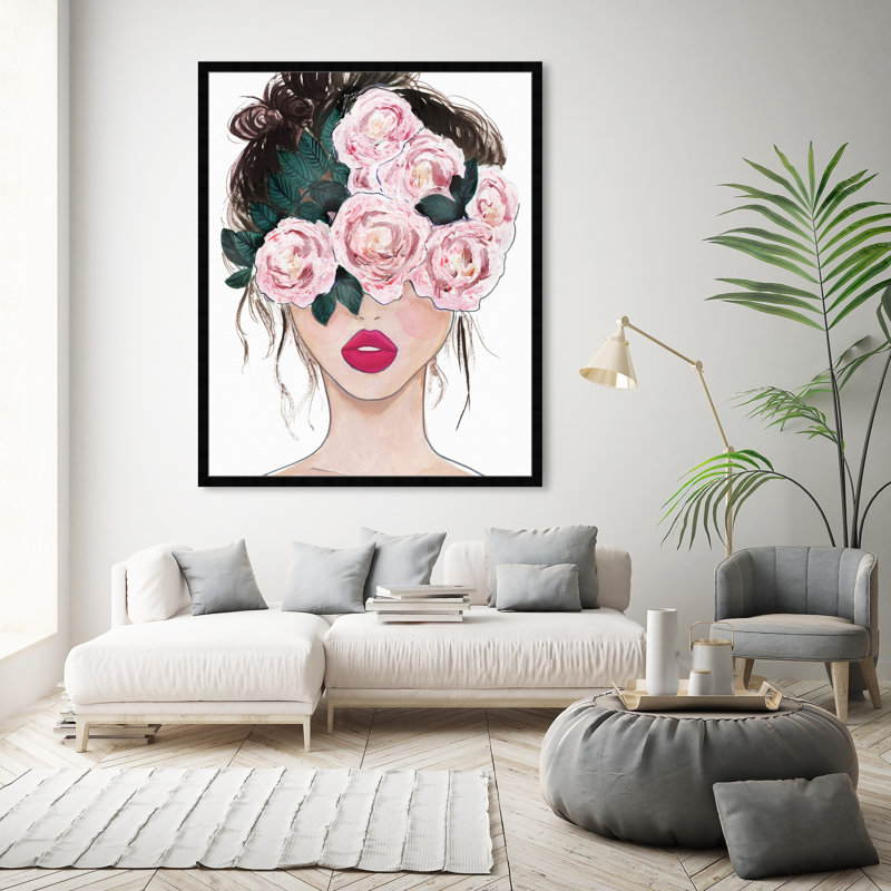 Flower Blind - Shadowbox, peinture sur papier, Cadre noir, H 47 po x l 38 po