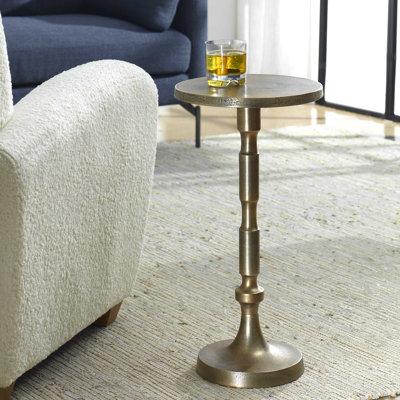 Vela Round Antique Brass Aluminum Pedestal End Table