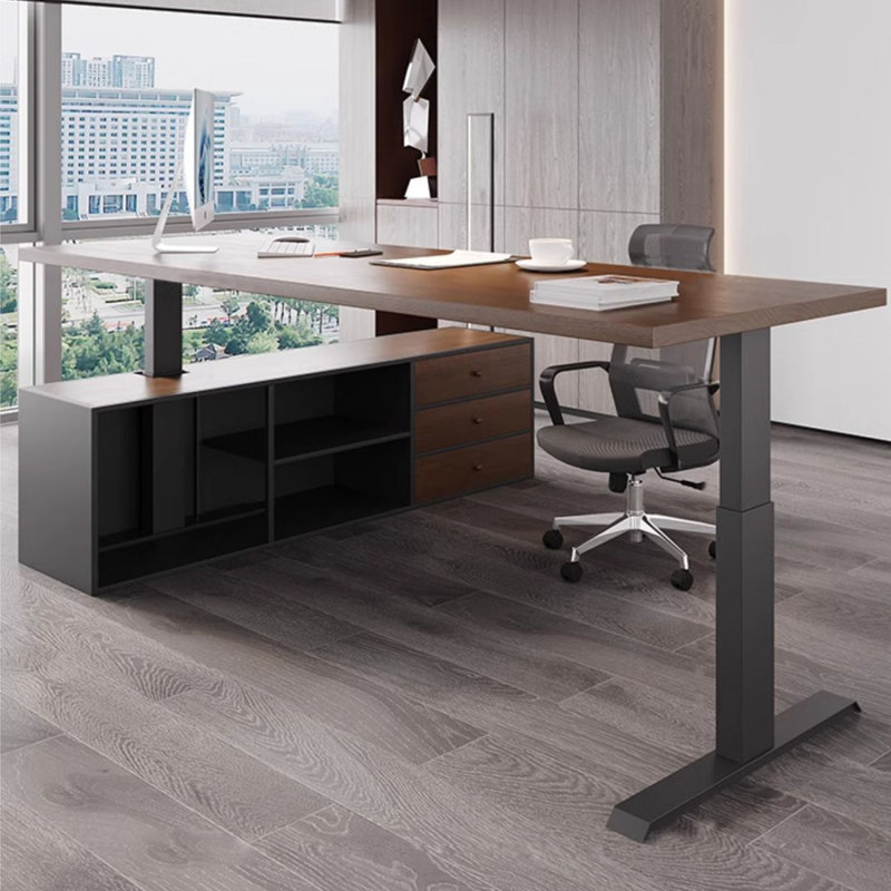 Bureau de direction en L en bois massif avec tiroirs, H 47,24 po x l 62,99 po x P 59,06 po, Retour à droite