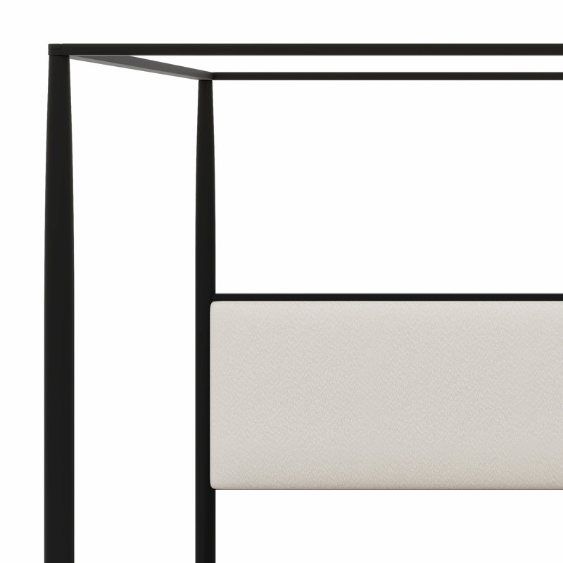 Cadre de lit à baldaquin avec un design à 4 colonnes de style milieu du siècle et une tête de lit moelleuse pour des chambres inspirées des boutiques.