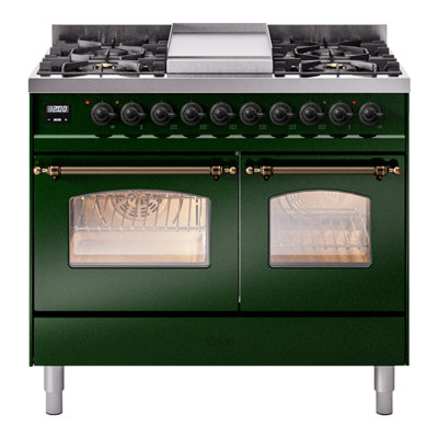 Cuisinière à double combustible de 40 po avec 6 brûleurs scellés et plaque chauffante (porte vitrée) ILVE Nostalgie II Series