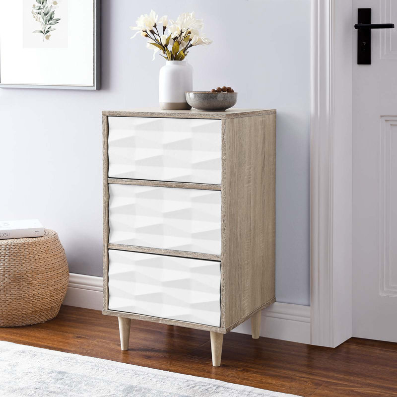 Commode 3 tiroirs l 17 po, Chêne / blanc