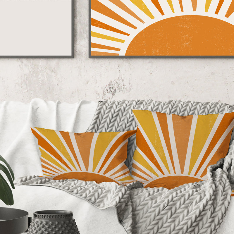 Carré, minimaliste, brillant, brillant, orange, soleil, rayons II - coussin décoratif moderne, 16" x 16"