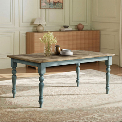 Table de salle à manger en bois bleu et brun à finition deux tons
