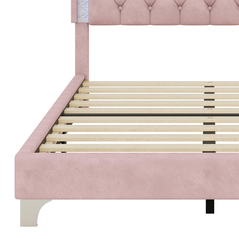 Structure de lit tapissier avec lumières DEL, lit plateforme moderne avec tête de lit capitonnée