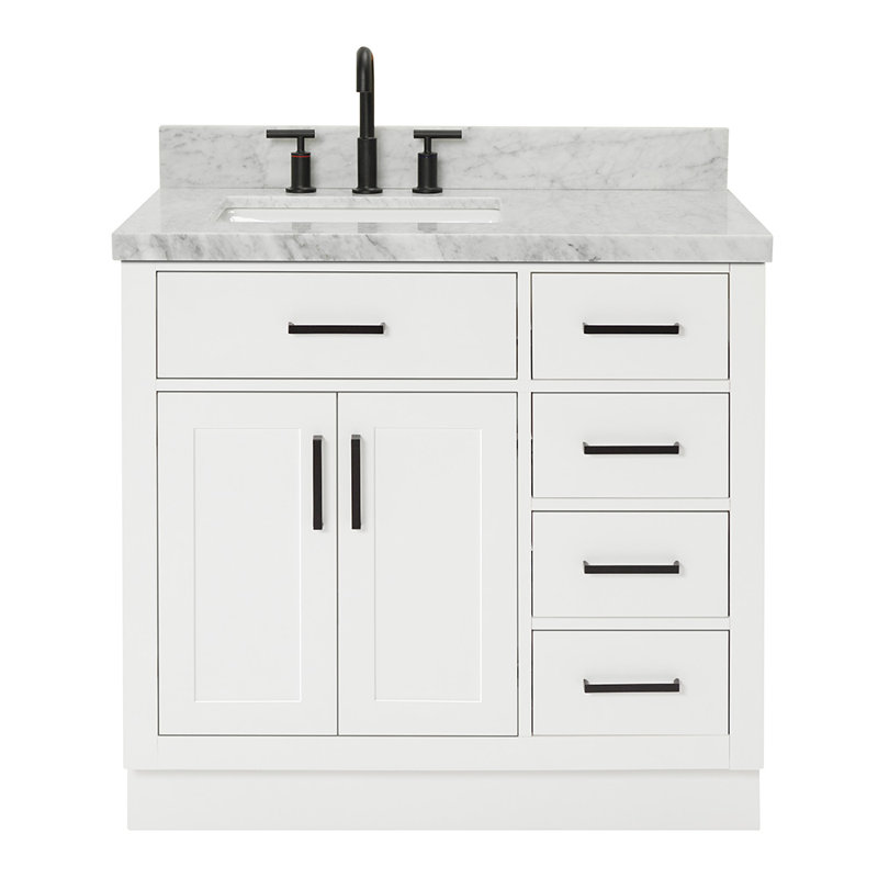 ARIEL HEPBURN 37 IN RIGHT OFFSET RECTANGULAR SINK VANITY 1,5 IN, Left, Rectangular, White