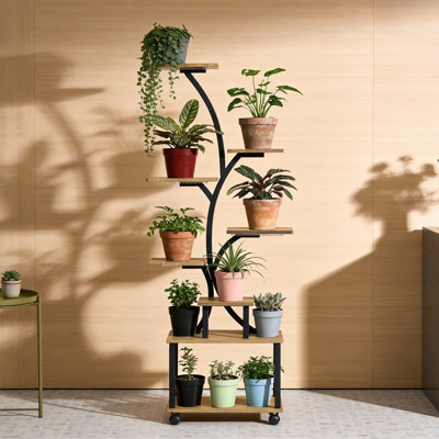 63”H Indoor Plant Stand With Grow Light, 8 Tiered Indoor Plant Shelf