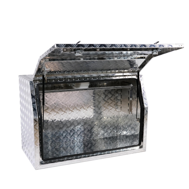 Boîte à outils en aluminium robuste pour remorque avec verrou (47 po x 23,5 po x 31,5 po), Argent argent