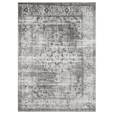 Tapis oriental gris en polypropylène tissé à la main Raghdah
