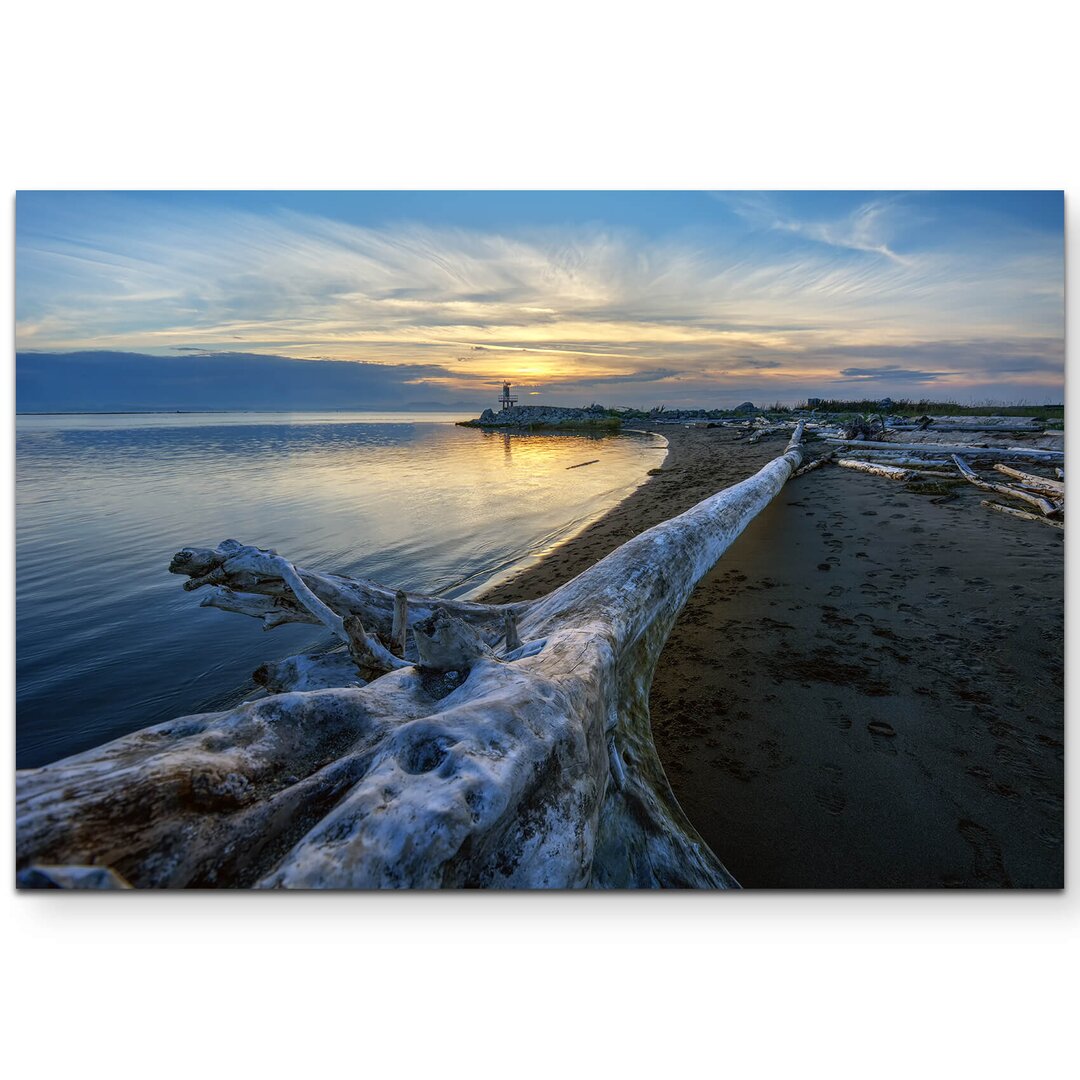 Leinwandbild Strand bei Sonnenuntergang