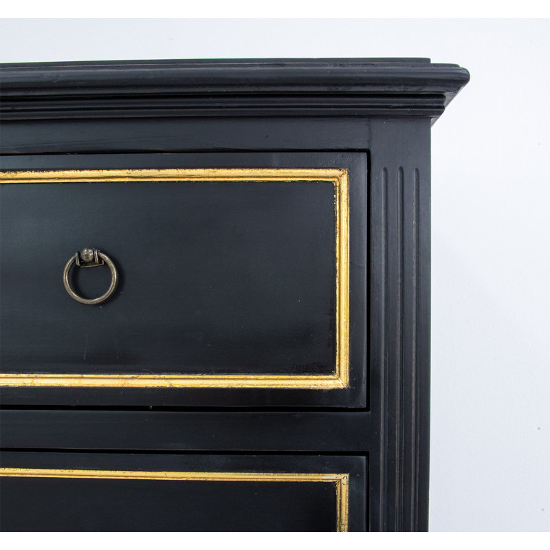 Lauren 3 - Drawer Solid Wood Dresser, Black/Gold