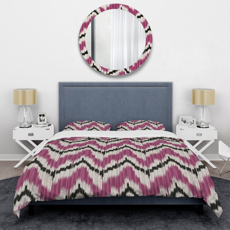 Purple Ikat Pattern Polyester Ikat Duvet Cover, King Duvet Cover + 2 King Shams