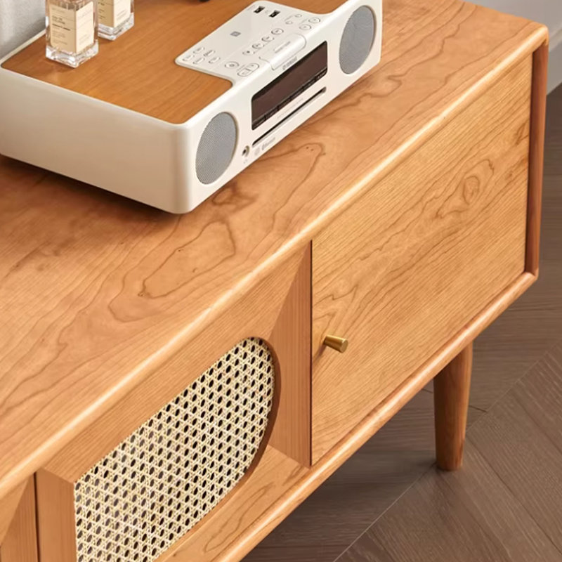 Meuble télé en cerisier tissé, 19.68"H x 82.67"L x 13.77"W