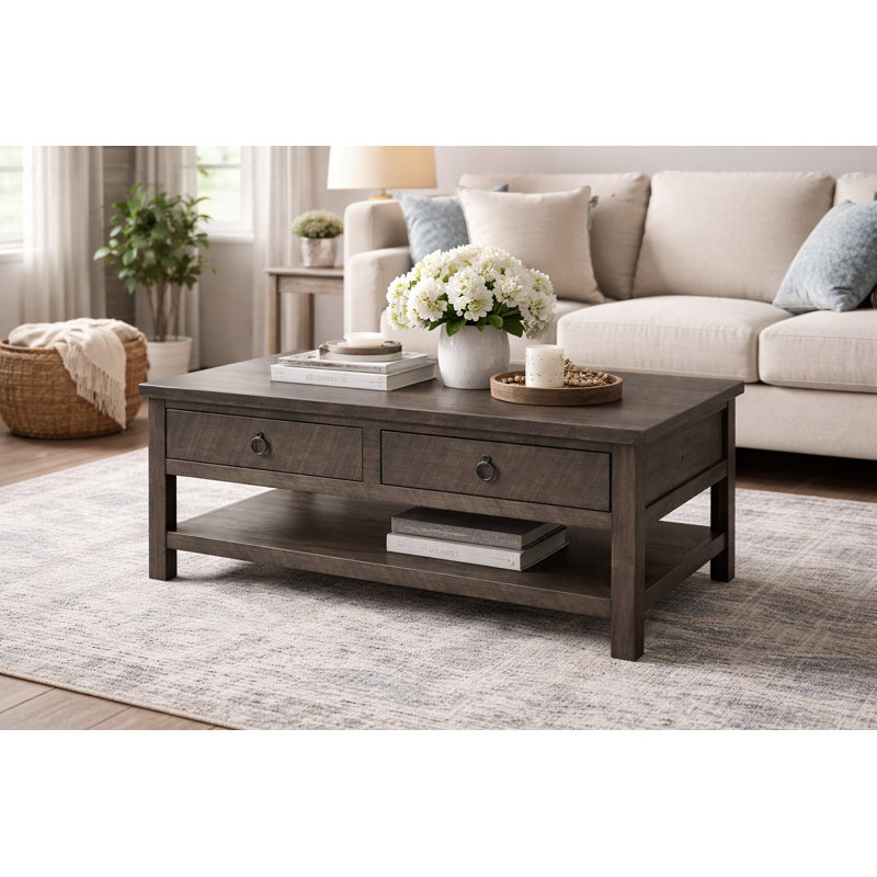 Table basse avec rangement en bois massif Bloomingdale, Gris rustique
