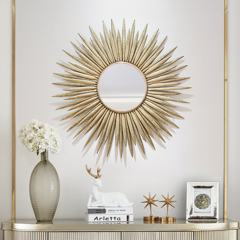 33.7" Luxury Creative Gold Sunburst Large Metal Wall Mirror Decor Art For Living Room