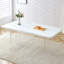 Table de salle à manger moderne et minimaliste blanche, plateau de table en bois aggloméré rayé-111697935