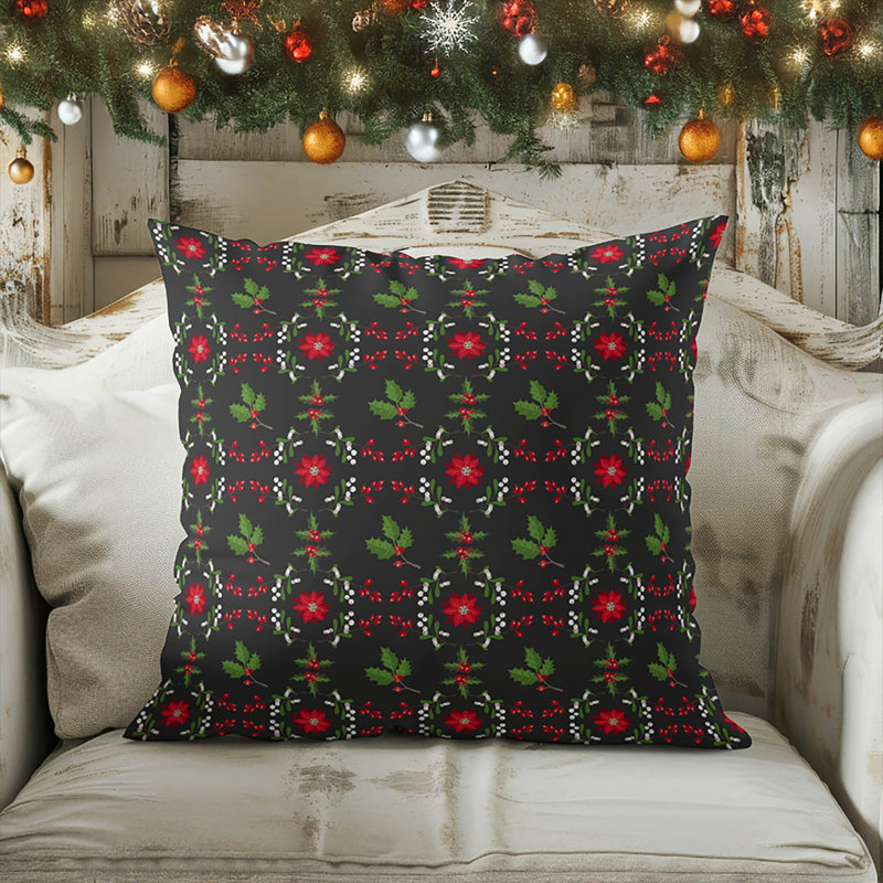Coussin Botanical Poinsettia, Gris anthracite, Carré 16 po