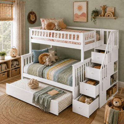 Blaisdell Solid Wood Storage Staircase Bunk Bed with Roll Out Trundle