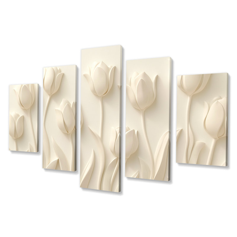 Panneau mural de salon minimaliste 5 tulipes blanches en fleurs I
